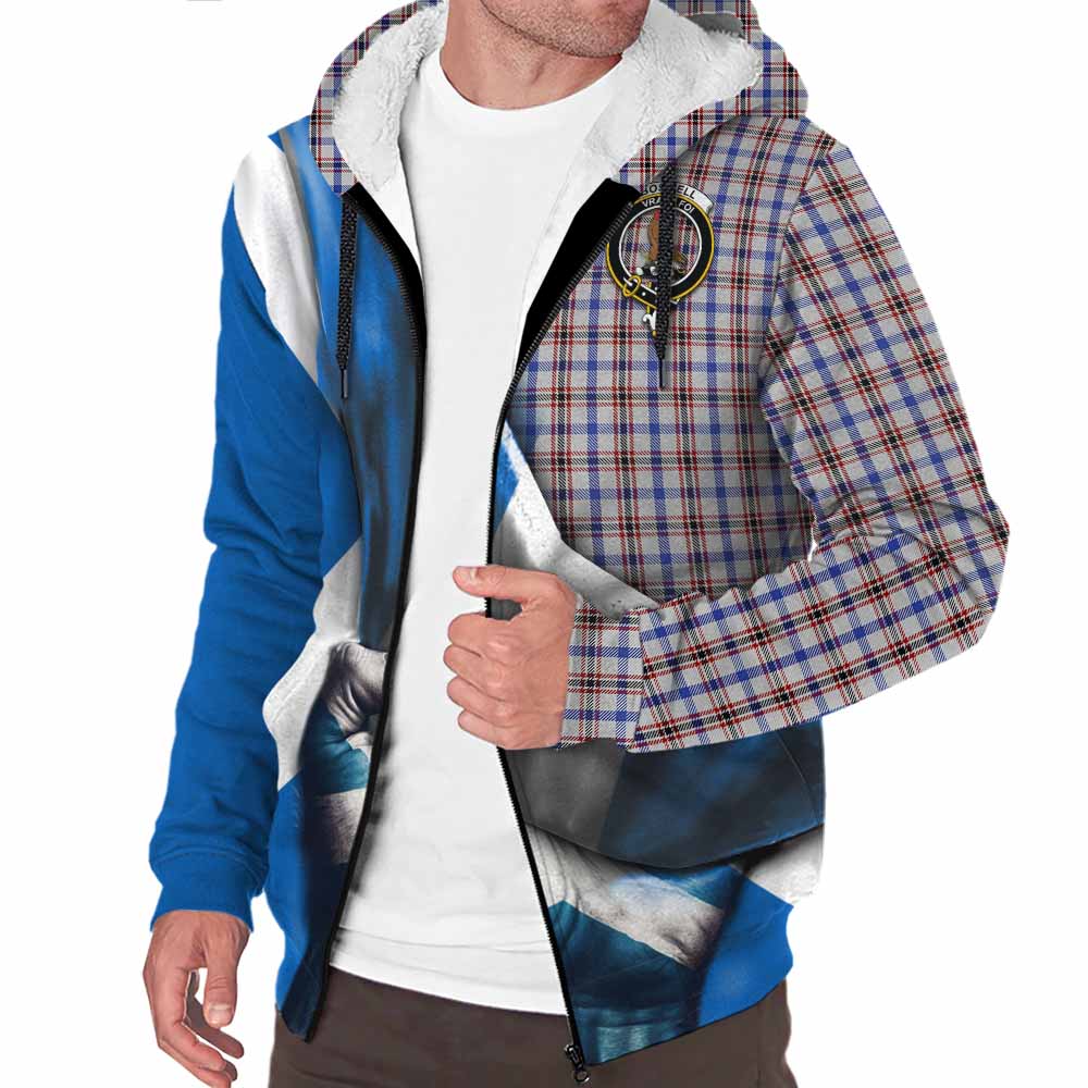 Tartan Vibes Clothing Boswell Tartan Sherpa Hoodie with Family Crest Scotland Patriotic Style