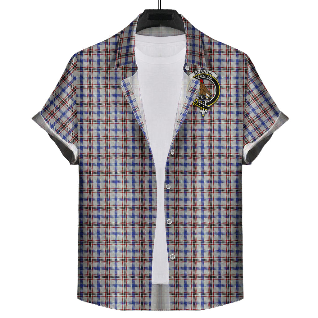 Boswell Tartan Short Sleeve Button Down Shirt with Family Crest - Tartanvibesclothing