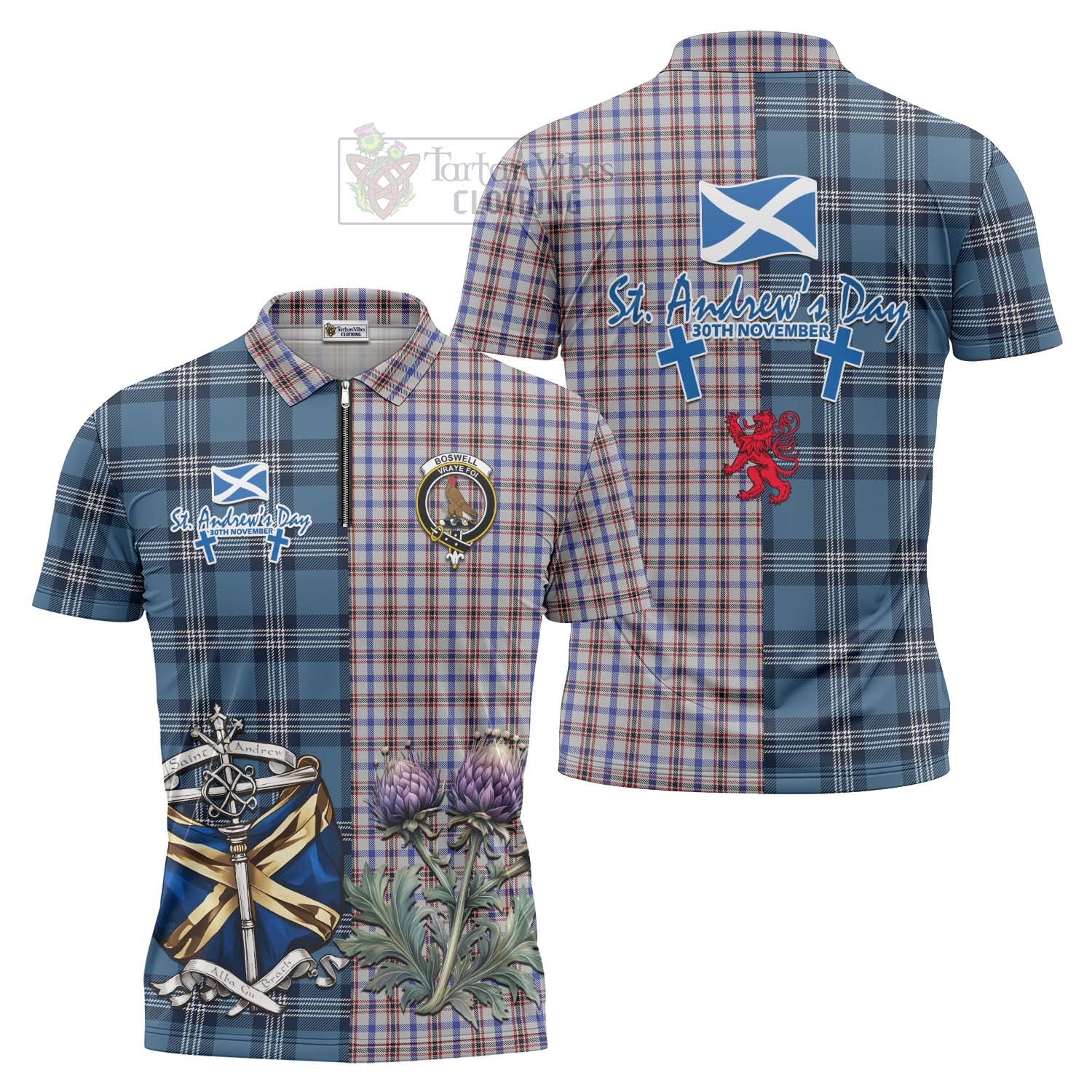 Tartan Vibes Clothing Boswell Tartan Zipper Polo Shirt Happy St. Andrew's Day Half Tartan Style