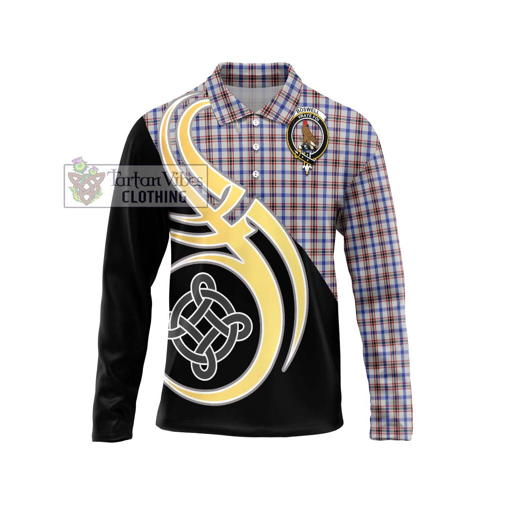 Boswell Tartan Long Sleeve Polo Shirt with Family Crest and Celtic Symbol Style Unisex - Tartan Vibes Clothing