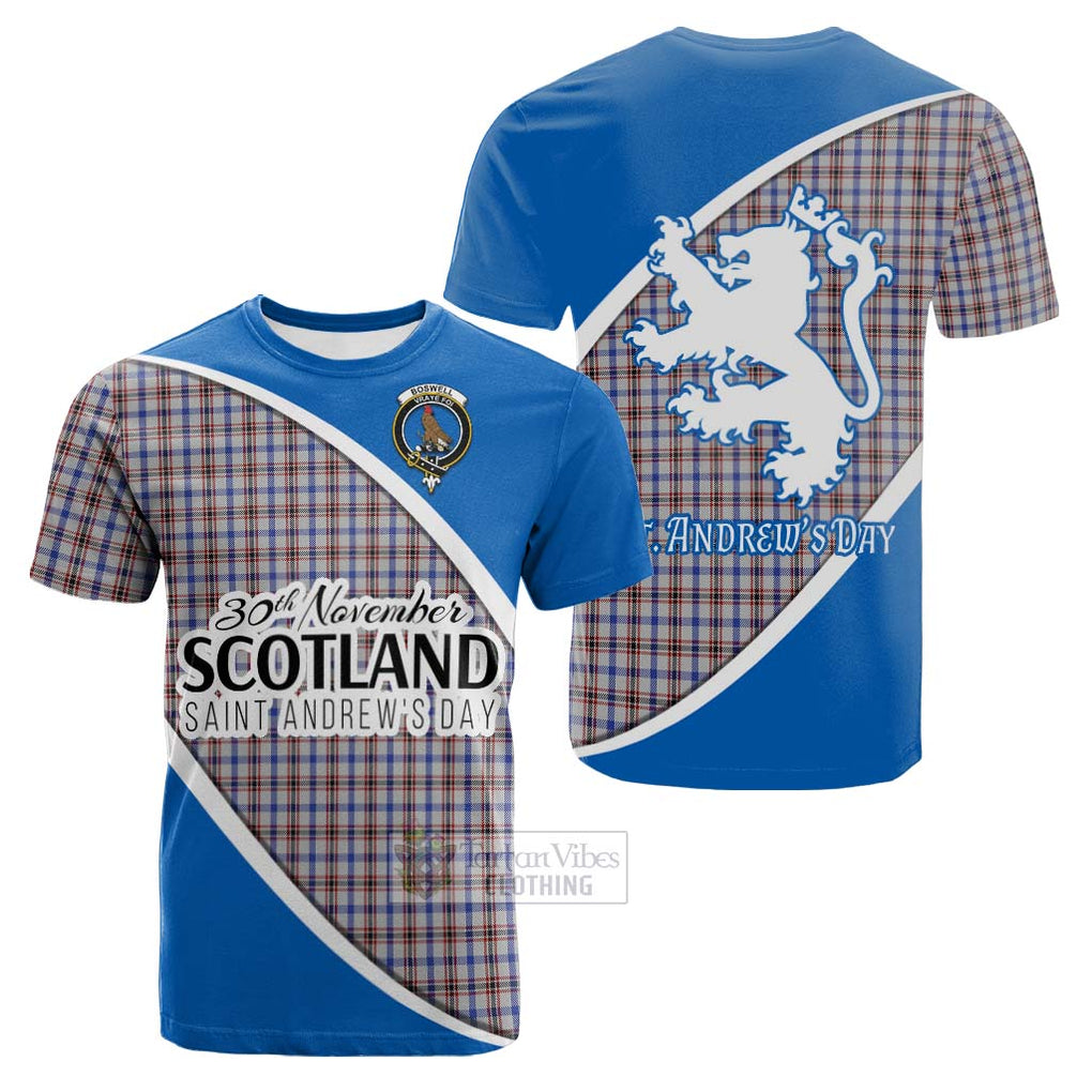 Tartan Vibes Clothing Boswell Family Crest Tartan Cotton T-shirt Celebrate Saint Andrew's Day in Style