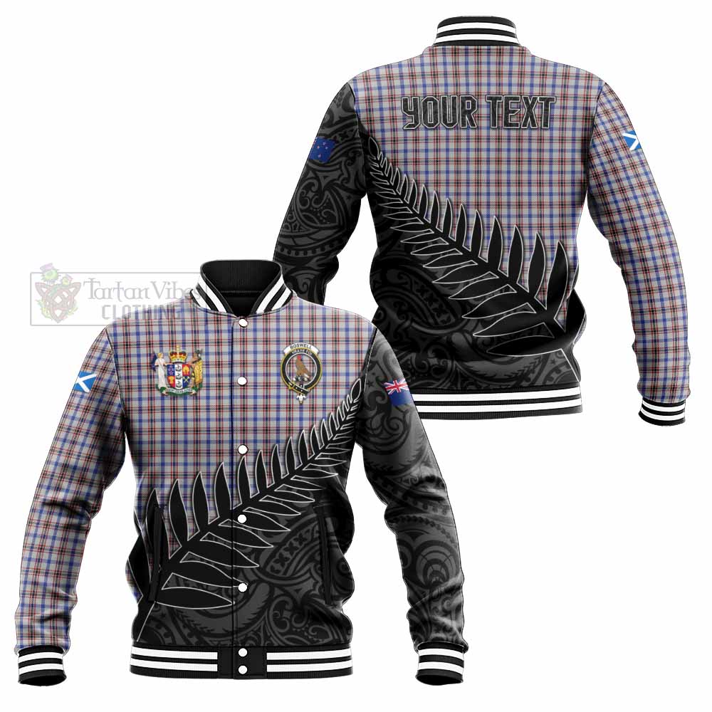 Tartan Vibes Clothing Boswell Crest Tartan Baseball Jacket with New Zealand Silver Fern Half Style