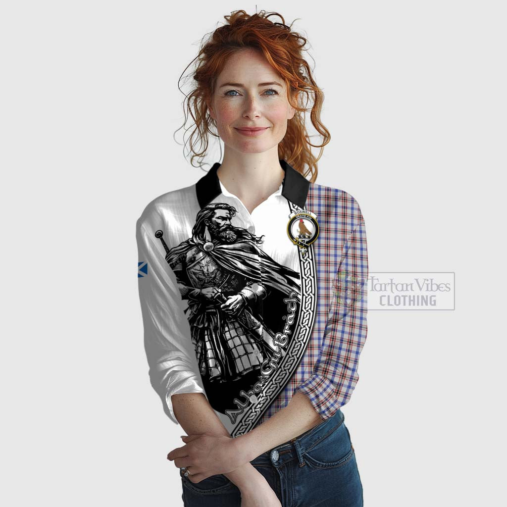 Tartan Vibes Clothing Boswell Tartan Clan Crest Women's Casual Shirt with Highlander Warrior Celtic Style