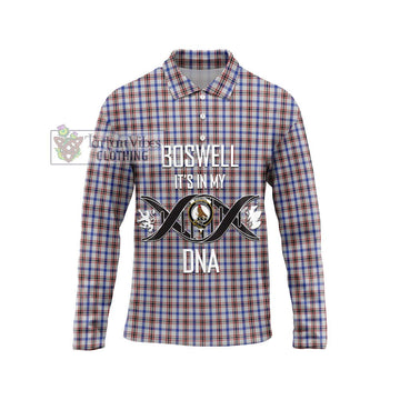 Boswell Tartan Long Sleeve Polo Shirt with Family Crest DNA In Me Style