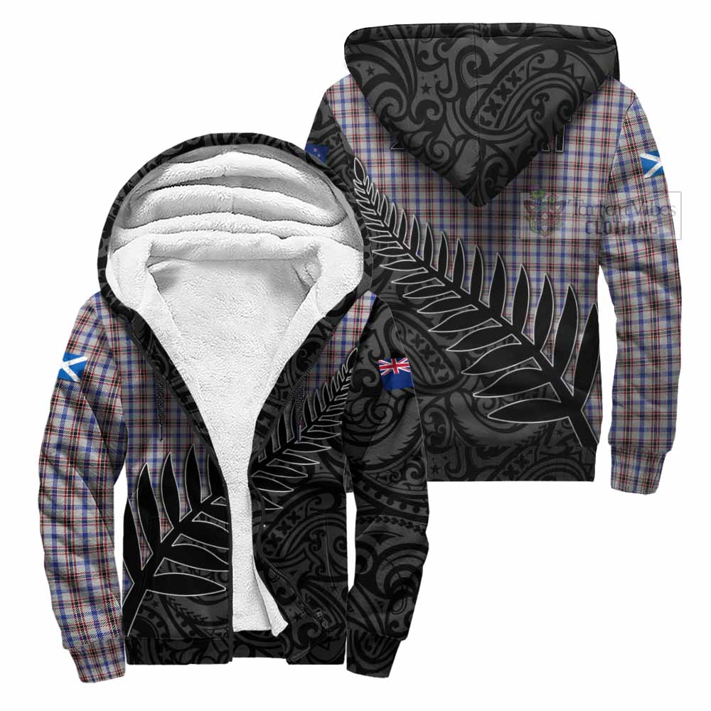 Tartan Vibes Clothing Boswell Crest Tartan Sherpa Hoodie with New Zealand Silver Fern Half Style