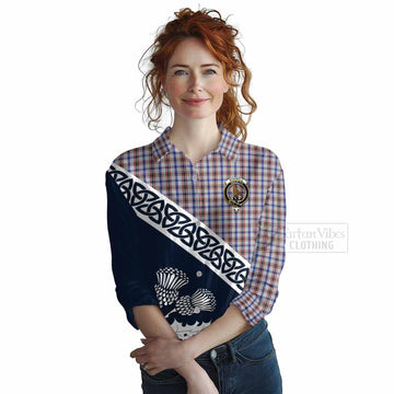 Boswell Tartan Women's Casual Shirt Featuring Thistle and Scotland Map