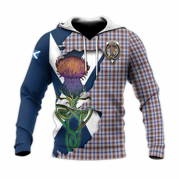 Boswell Tartan Family Crest Knitted Hoodie Scottish Thistle Celtic Inspired Unisex Knitted Pullover Hoodie - Tartan Vibes Clothing