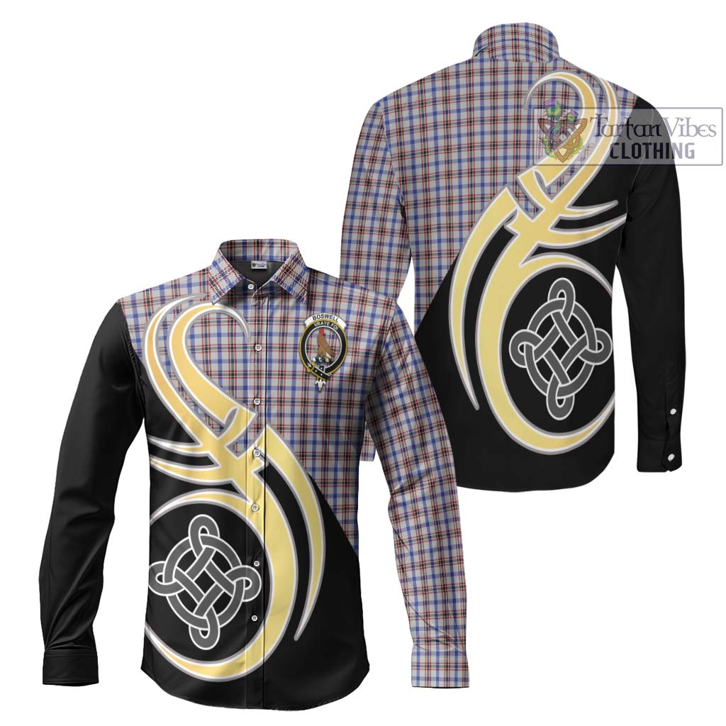 Boswell Tartan Long Sleeve Button Shirt with Family Crest and Celtic Symbol Style Men's Shirt S - Tartan Vibes Clothing