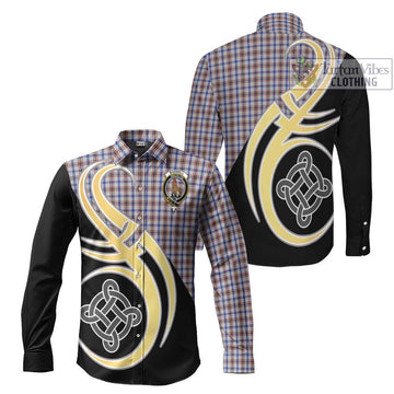 Boswell Tartan Long Sleeve Button Shirt with Family Crest and Celtic Symbol Style