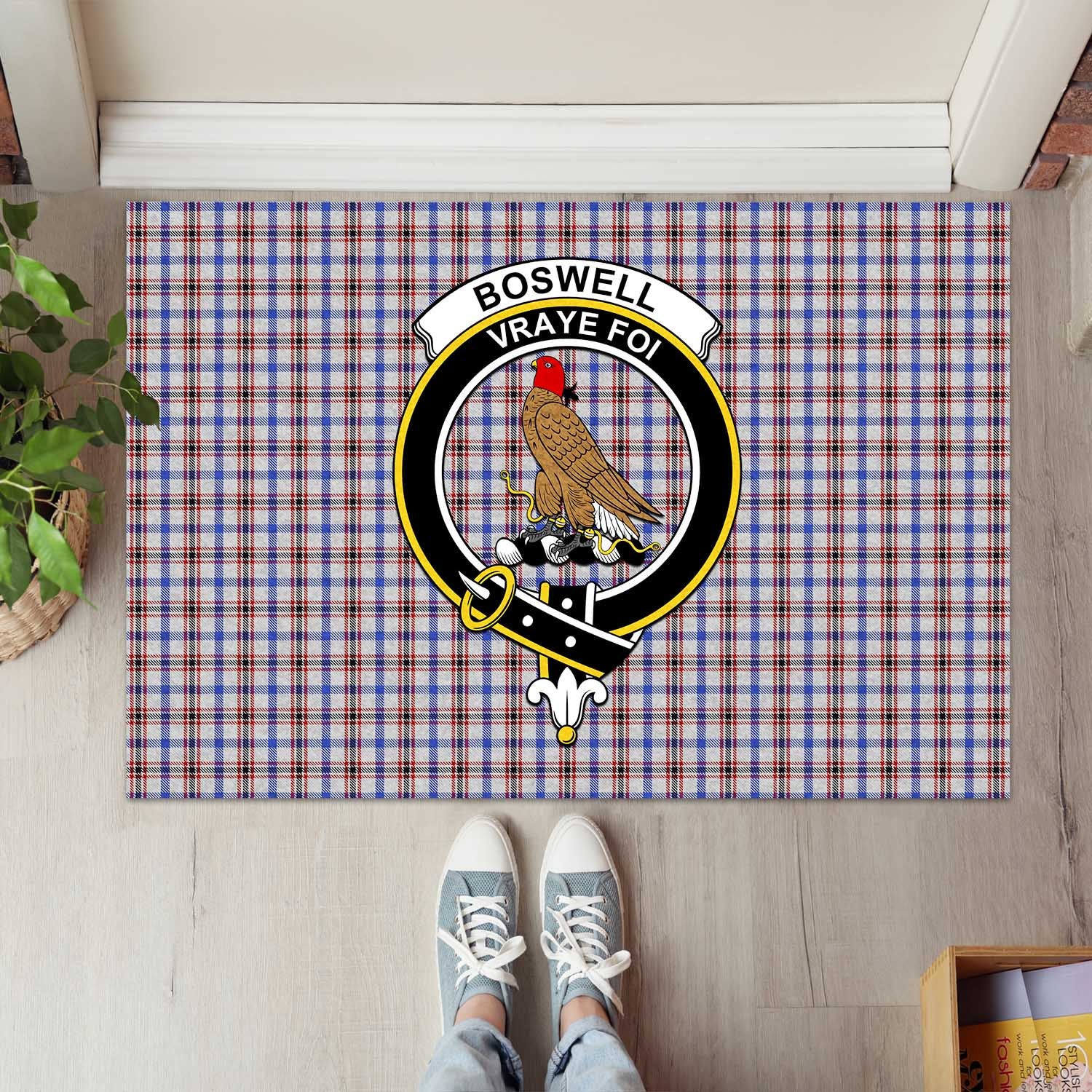 Boswell Tartan Door Mat with Family Crest - Tartanvibesclothing