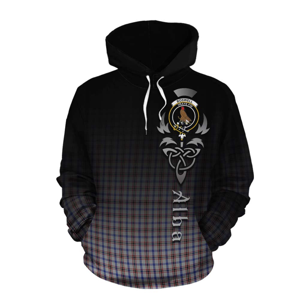 Tartan Vibes Clothing Boswell Tartan Cotton Hoodie Featuring Alba Gu Brath Family Crest Celtic Inspired