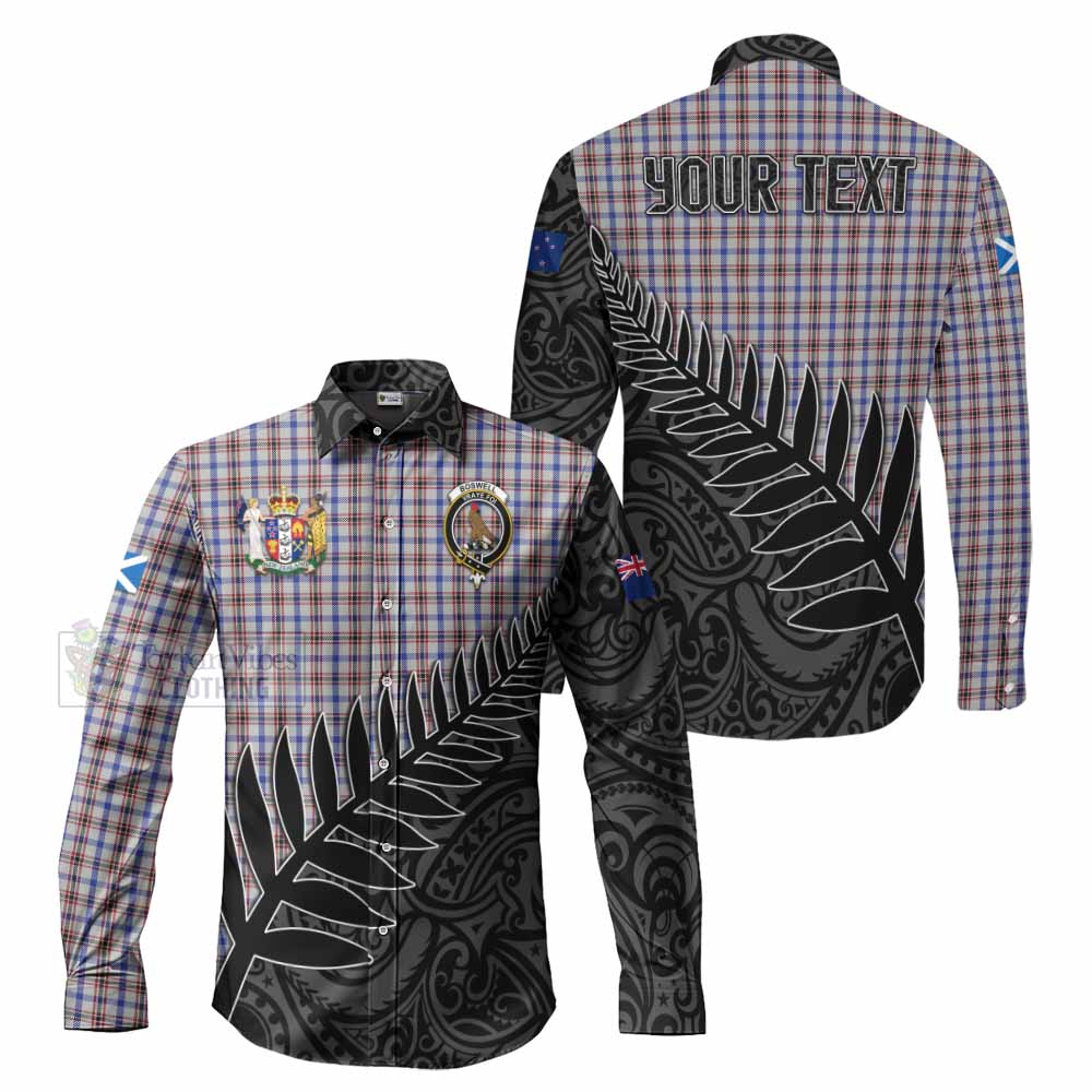 Tartan Vibes Clothing Boswell Crest Tartan Long Sleeve Button Shirt with New Zealand Silver Fern Half Style