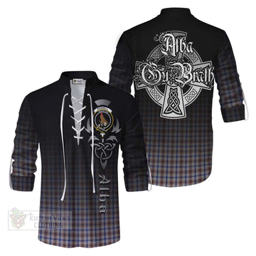 Boswell Tartan Ghillie Kilt Shirt Featuring Alba Gu Brath Family Crest Celtic Inspired