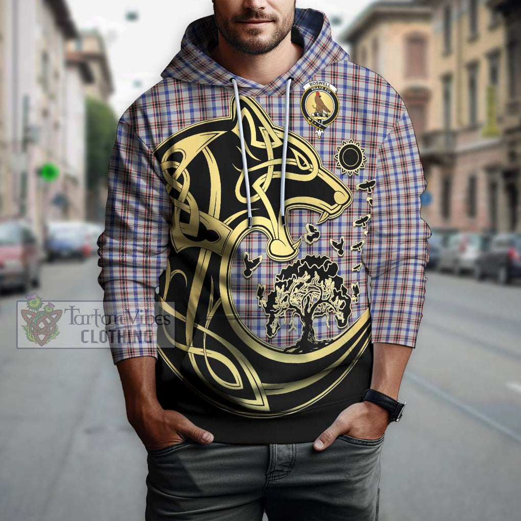 Boswell Tartan Hoodie with Family Crest Celtic Wolf Style Zip Hoodie - Tartan Vibes Clothing