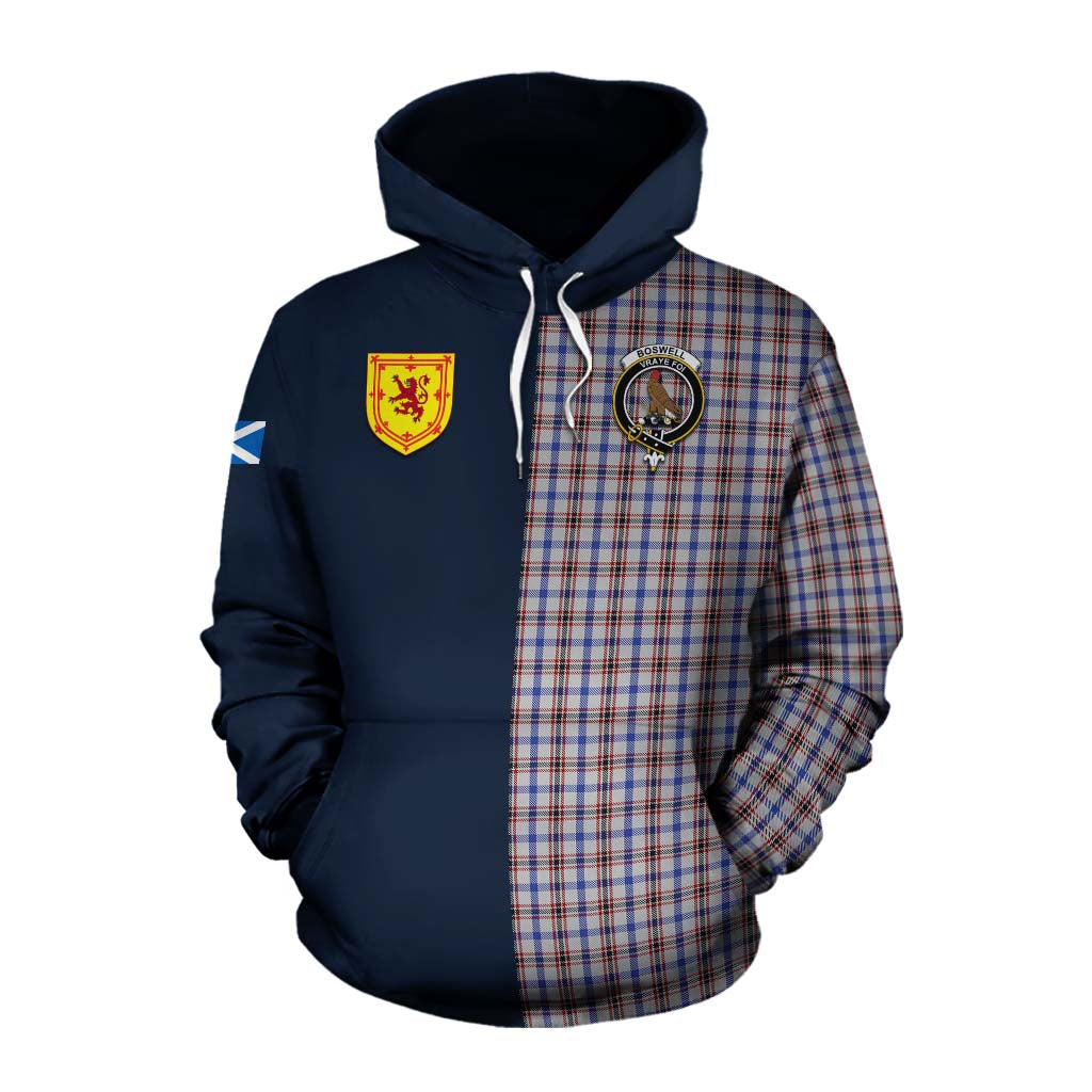 Tartan Vibes Clothing Boswell Tartan Cotton Hoodie Alba with Scottish Lion Royal Arm Half Style