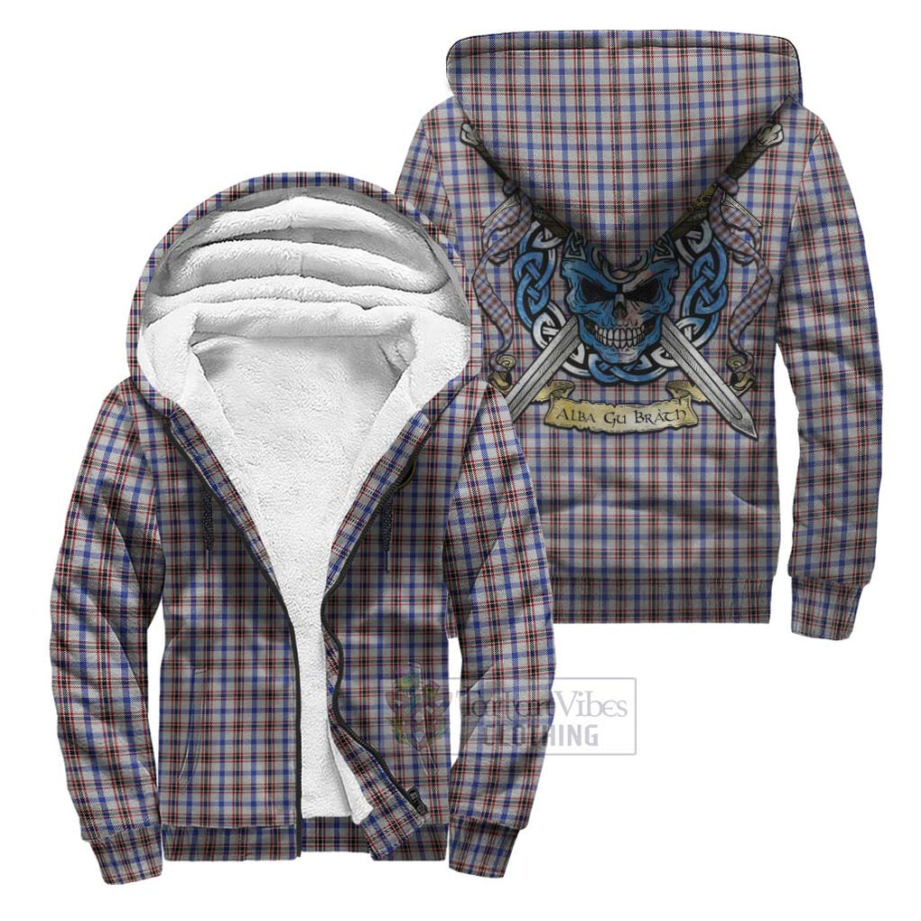 Tartan Vibes Clothing Boswell Tartan Sherpa Hoodie with Family Crest Celtic Skull Style