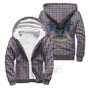 Boswell Tartan Sherpa Hoodie with Family Crest Celtic Skull Style