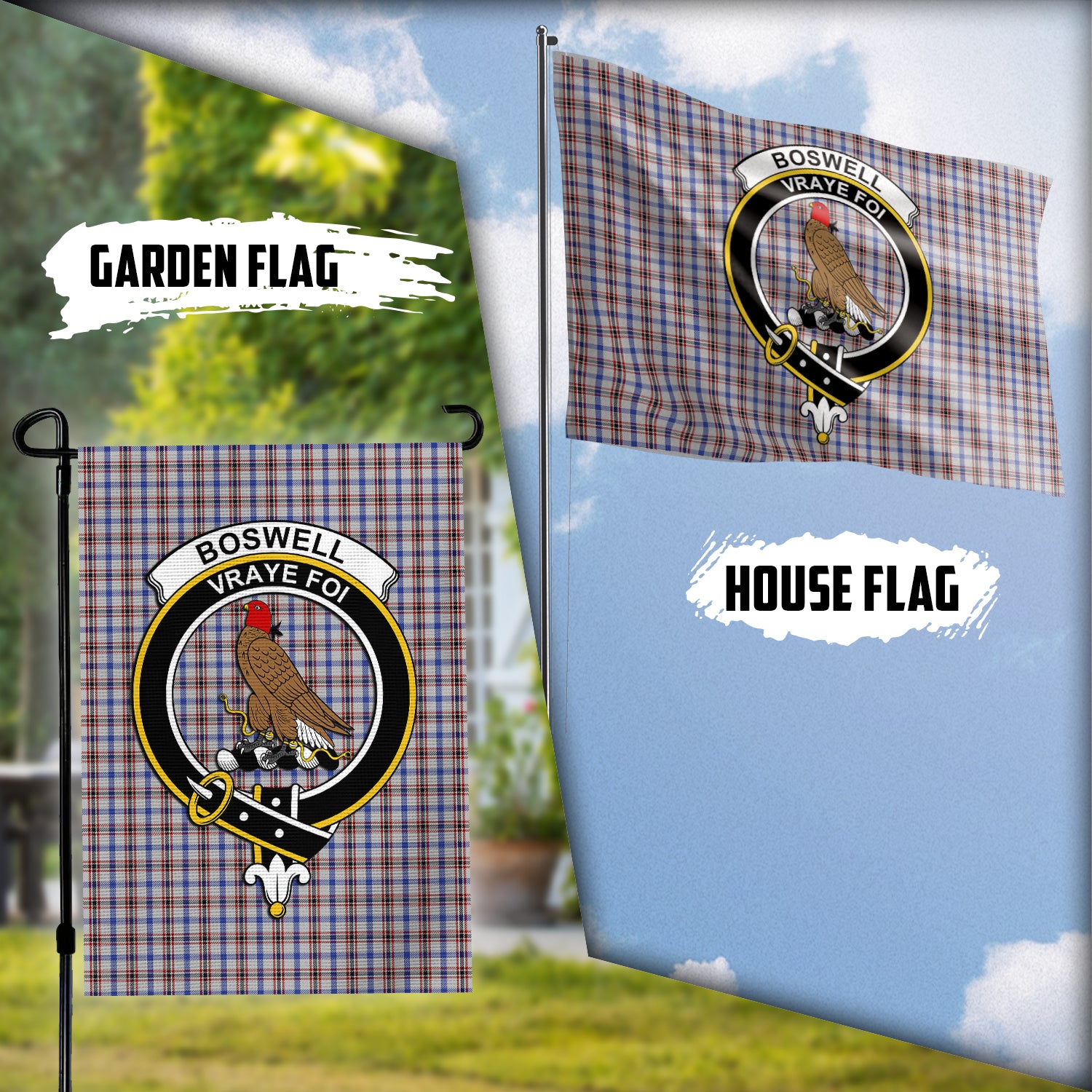 Boswell Tartan Flag with Family Crest Garden Flag (Vertical) - Tartan Vibes Clothing