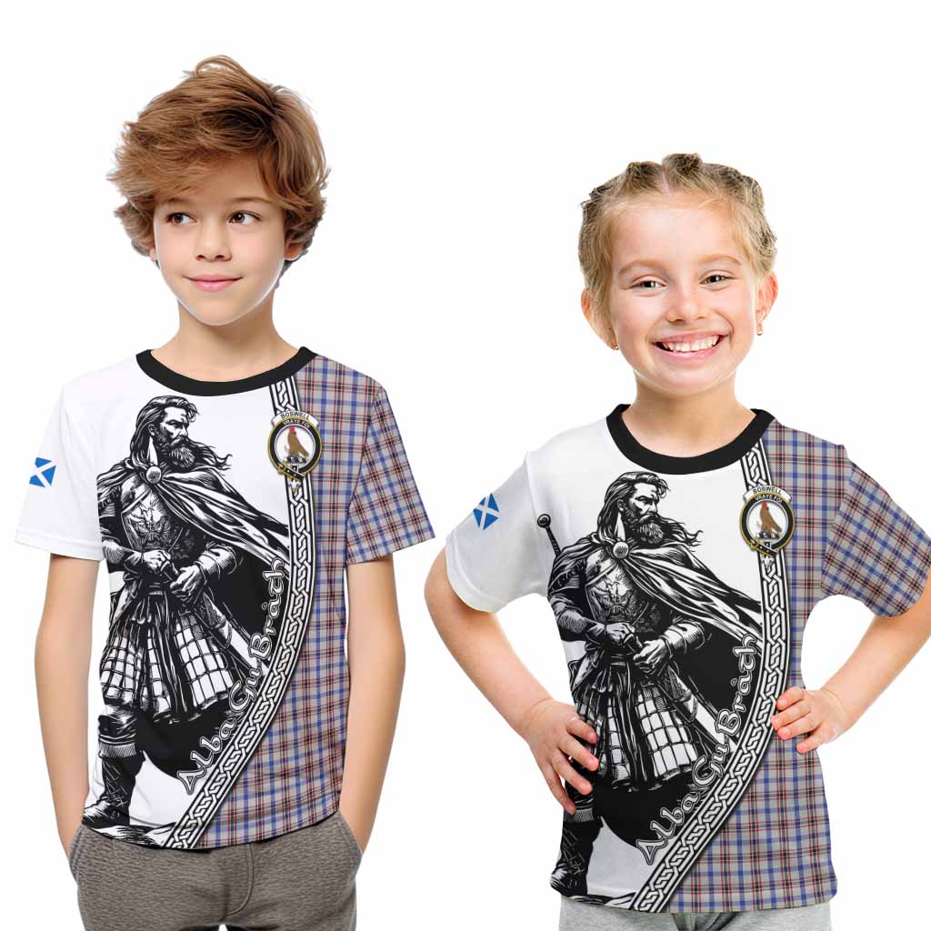 Boswell Tartan Clan Crest Kid T-Shirt with Highlander Warrior Celtic Style