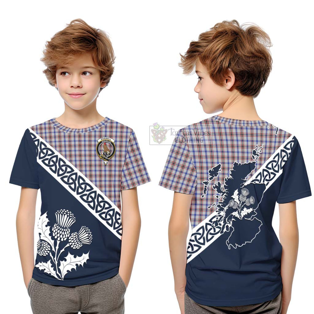 Tartan Vibes Clothing Boswell Tartan Kid T-Shirt Featuring Thistle and Scotland Map