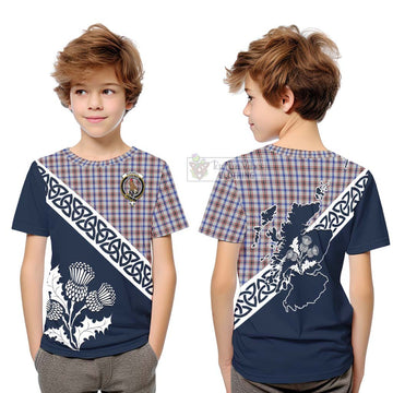 Boswell Tartan Kid T-Shirt Featuring Thistle and Scotland Map