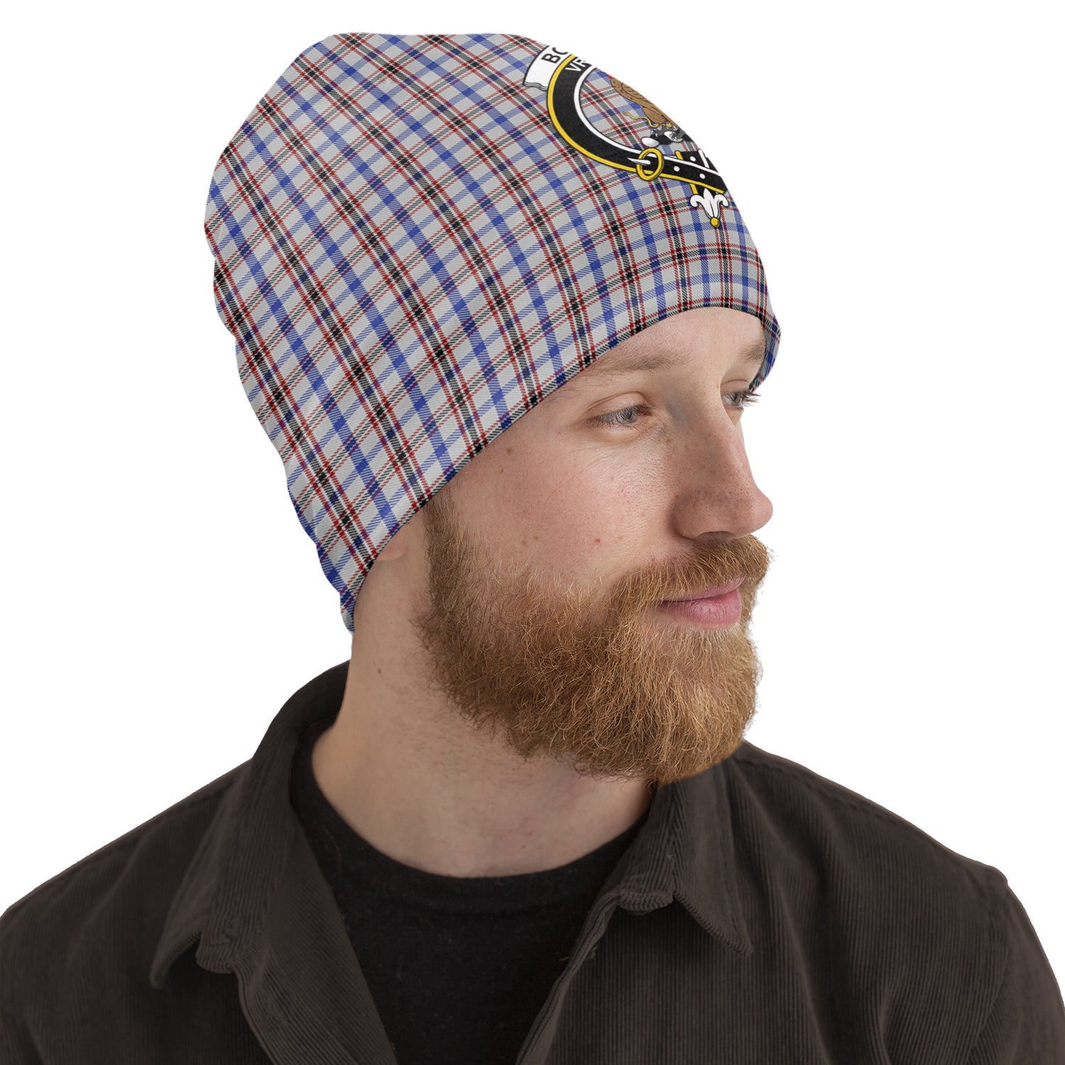 Boswell Tartan Beanies Hat with Family Crest One Size 22 inches 15.5 inches - Tartanvibesclothing