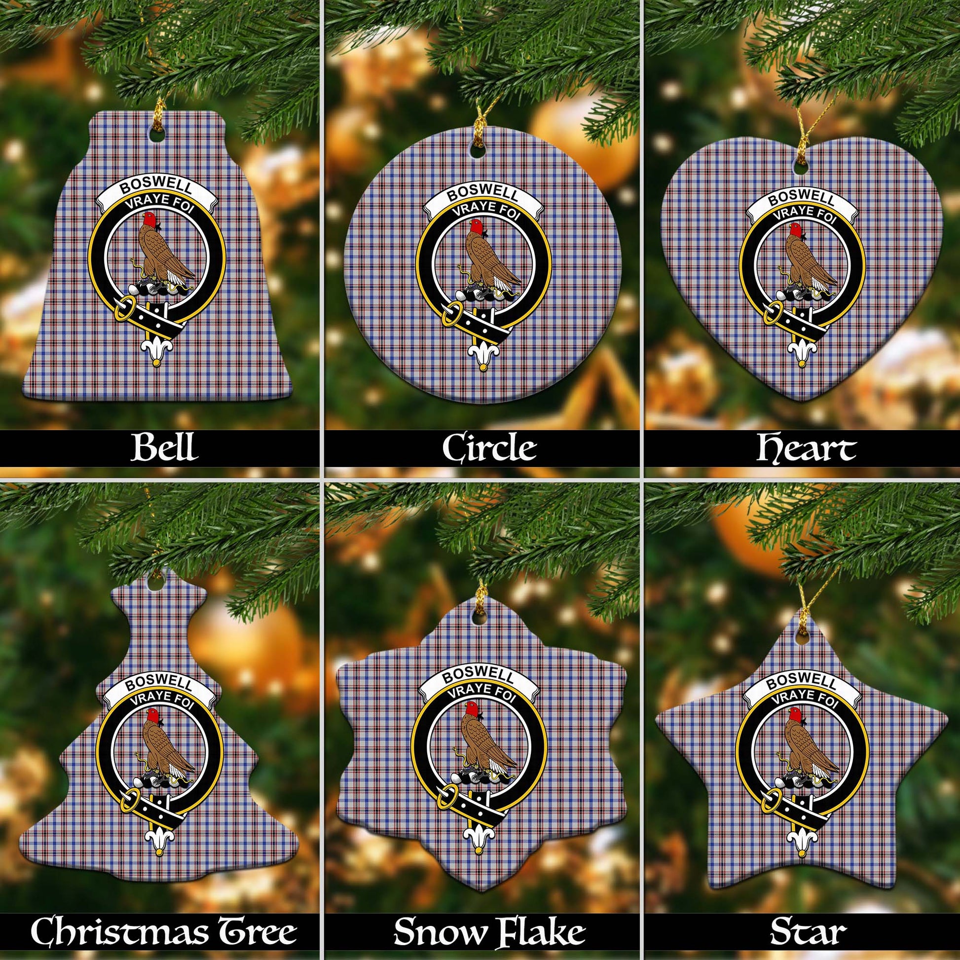 Boswell Tartan Christmas Ornaments with Family Crest Ceramic Bell Pack 1: ornament * 1 piece - Tartanvibesclothing