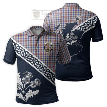 Boswell Tartan Polo Shirt Featuring Thistle and Scotland Map