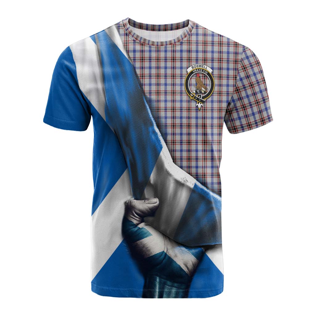 Tartan Vibes Clothing Boswell Tartan Cotton T-shirt with Family Crest Scotland Patriotic Style