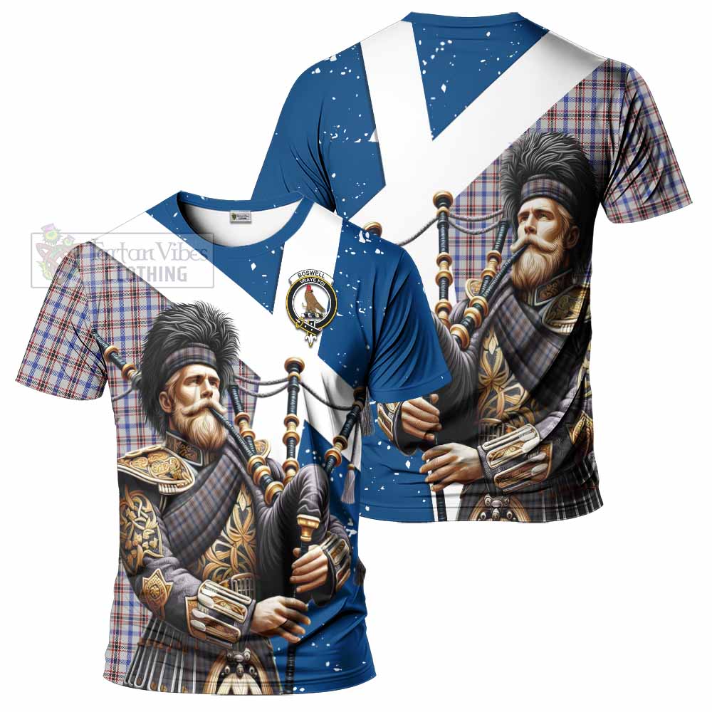 Tartan Vibes Clothing Boswell Tartan T-Shirt with Family Crest Scottish Bagpiper Vibes