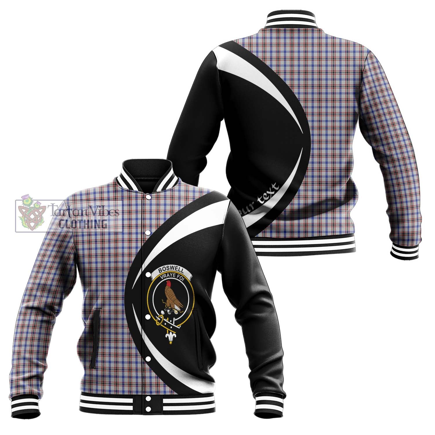 Boswell Tartan Baseball Jacket with Family Crest Circle Style Unisex - Tartan Vibes Clothing