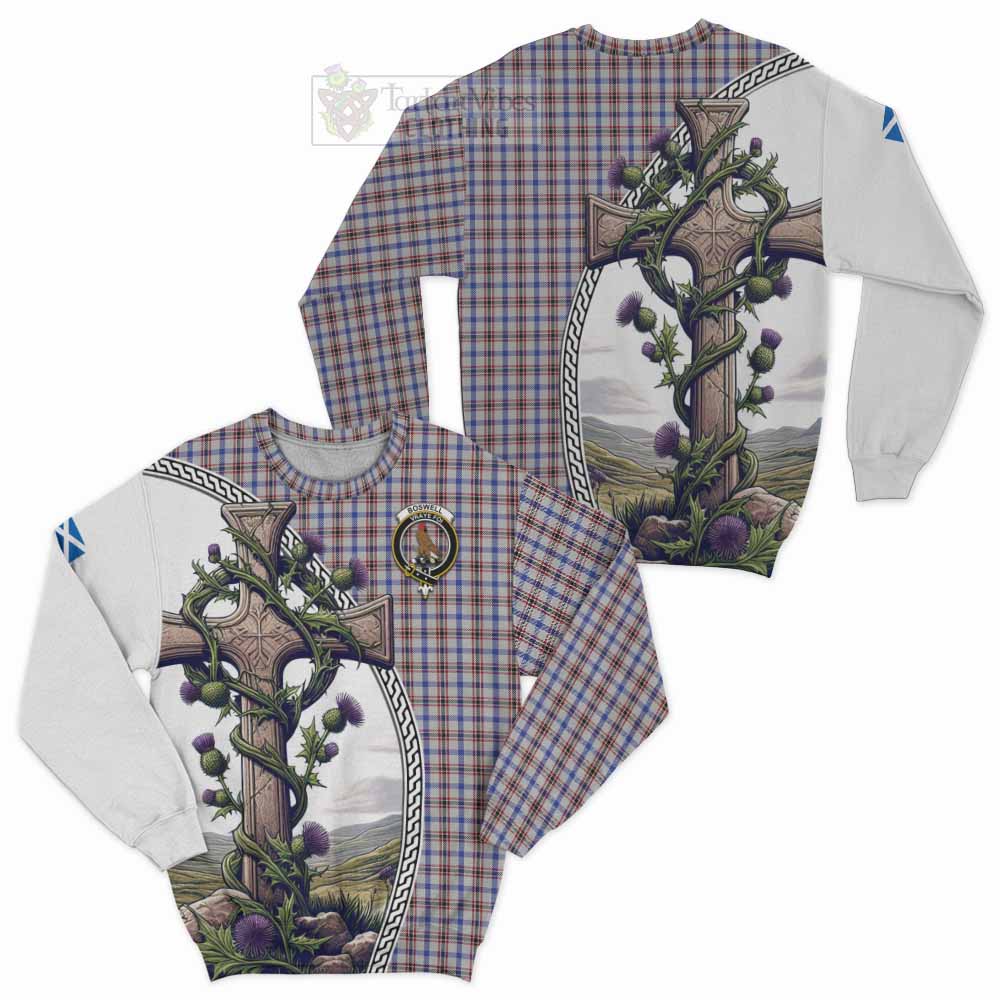 Tartan Vibes Clothing Boswell Tartan Sweatshirt with Family Crest and St. Andrew's Cross Accented by Thistle Vines