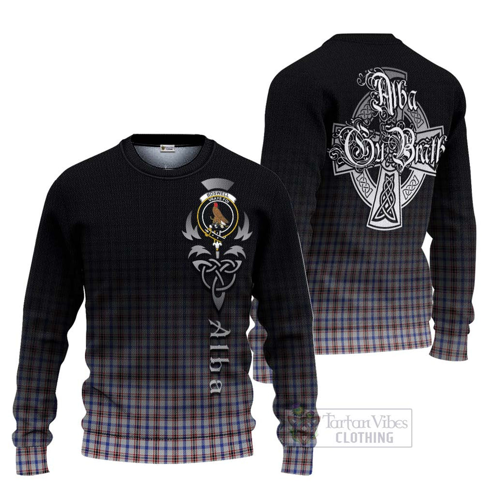 Tartan Vibes Clothing Boswell Tartan Knitted Sweater Featuring Alba Gu Brath Family Crest Celtic Inspired