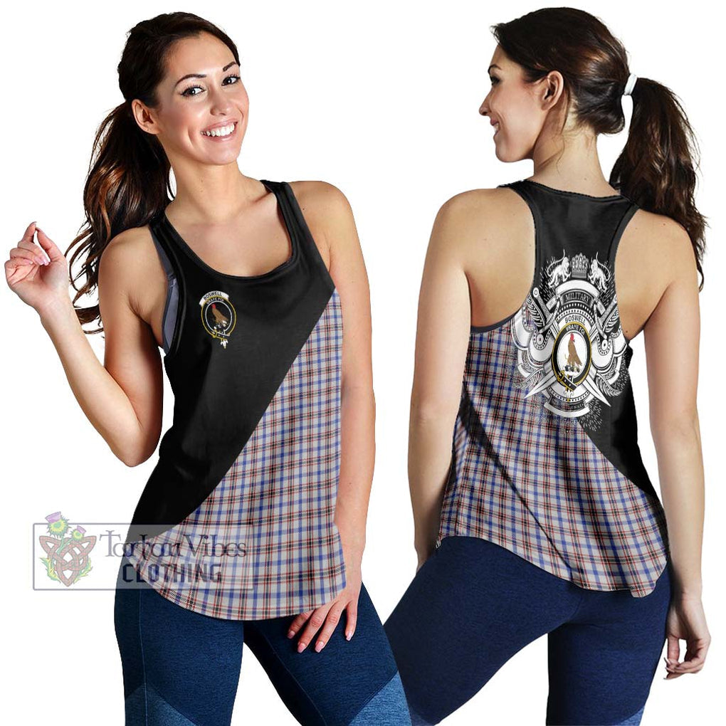 Boswell Tartan Women's Racerback Tanks with Family Crest and Military Logo Style 4XL - Tartanvibesclothing Shop