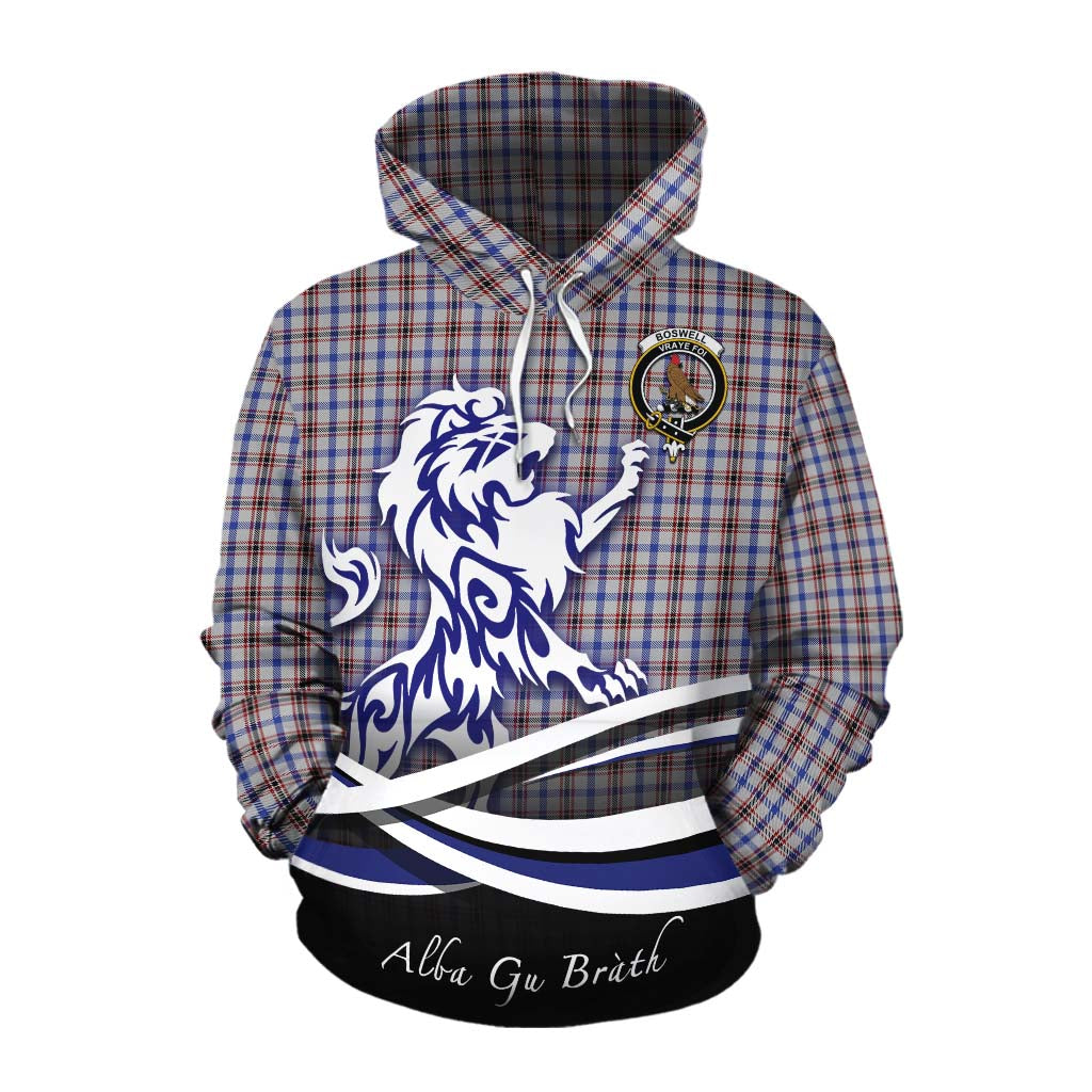 Tartan Vibes Clothing Boswell Tartan Cotton Hoodie with Alba Gu Brath Regal Lion Emblem