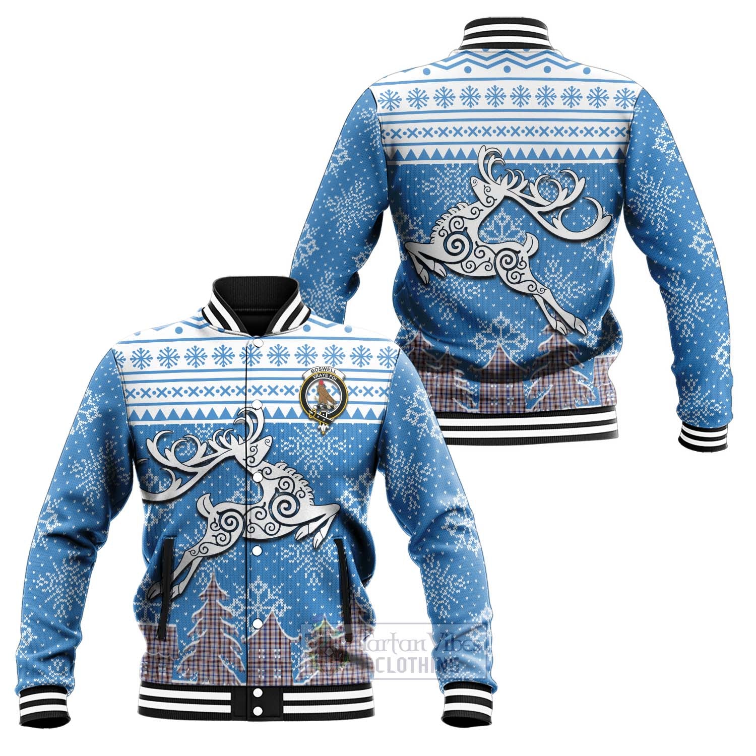 Tartan Vibes Clothing Boswell Clan Christmas Baseball Jacket Celtic Reindeer Style