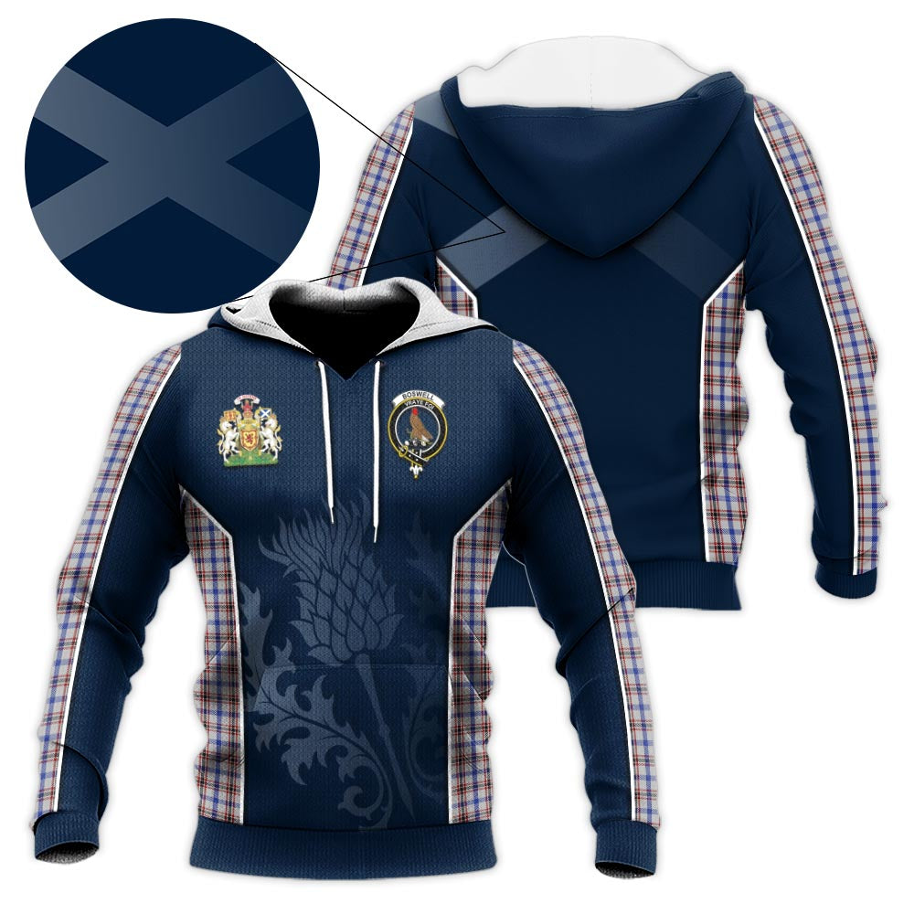 Tartan Vibes Clothing Boswell Tartan Knitted Hoodie with Family Crest and Scottish Thistle Vibes Sport Style