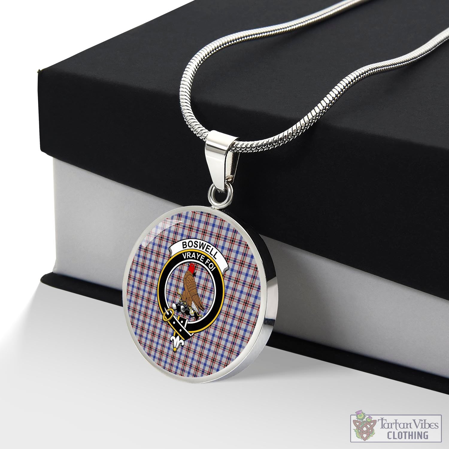 Tartan Vibes Clothing Boswell Tartan Circle Necklace with Family Crest