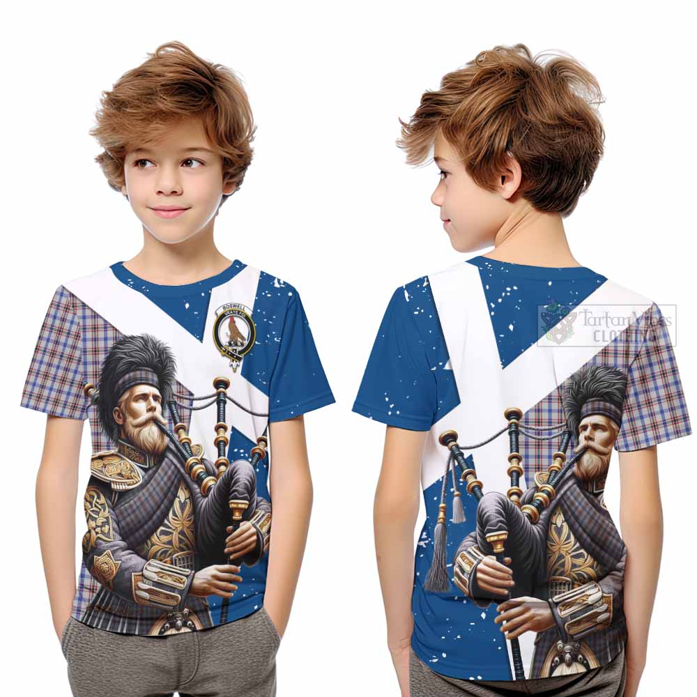 Tartan Vibes Clothing Boswell Tartan Kid T-Shirt with Family Crest Scottish Bagpiper Vibes