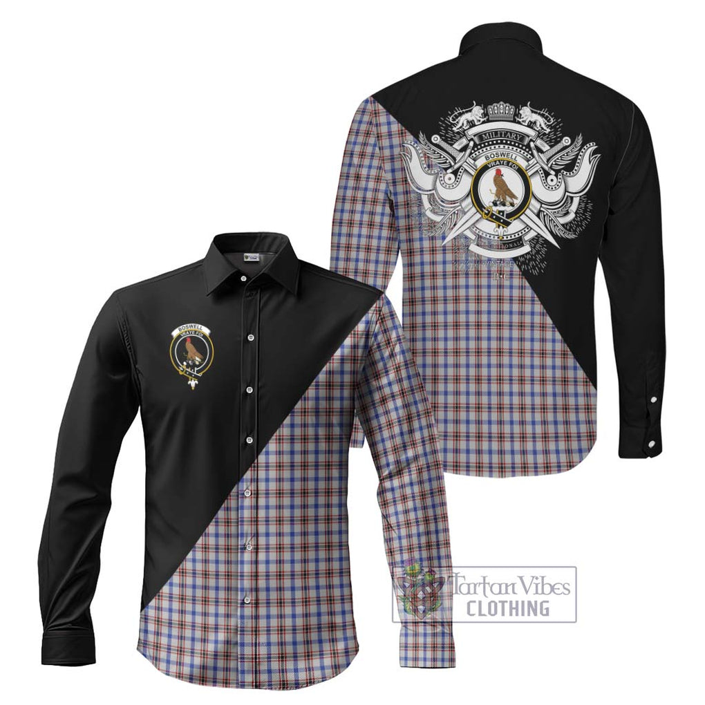 Boswell Tartan Long Sleeve Button Shirt with Family Crest and Military Logo Style Men's Shirt S - Tartanvibesclothing Shop