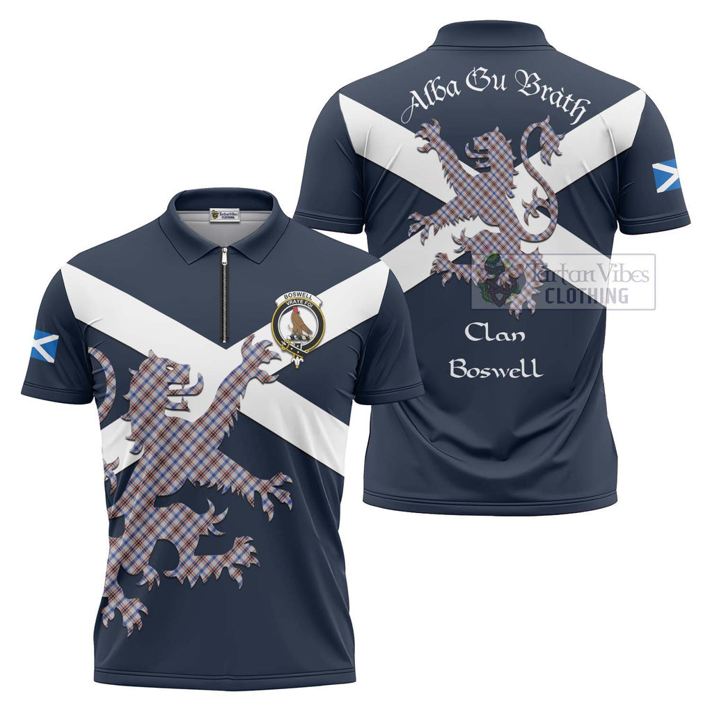 Tartan Vibes Clothing Boswell Tartan Lion Rampant Zipper Polo Shirt – Proudly Display Your Heritage with Alba Gu Brath and Clan Name