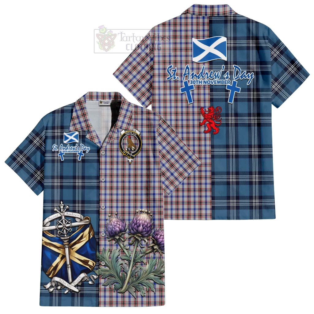 Tartan Vibes Clothing Boswell Tartan Short Sleeve Button Shirt Happy St. Andrew's Day Half Tartan Style