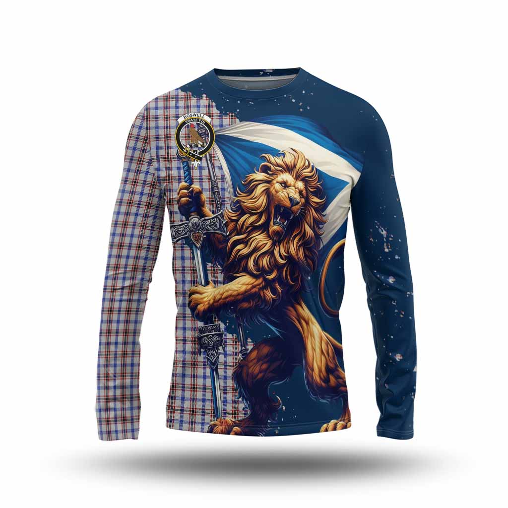 Tartan Vibes Clothing Boswell Tartan Family Crest Long Sleeve T-Shirt with Scottish Majestic Lion