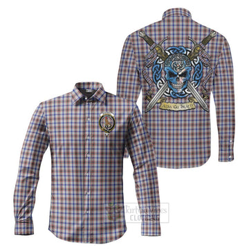 Boswell Tartan Long Sleeve Button Shirt with Family Crest Celtic Skull Style