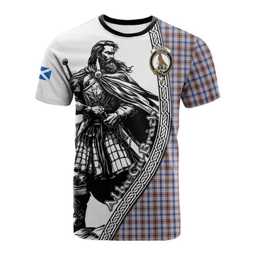 Boswell Tartan Clan Crest Cotton T-shirt with Highlander Warrior Celtic Style