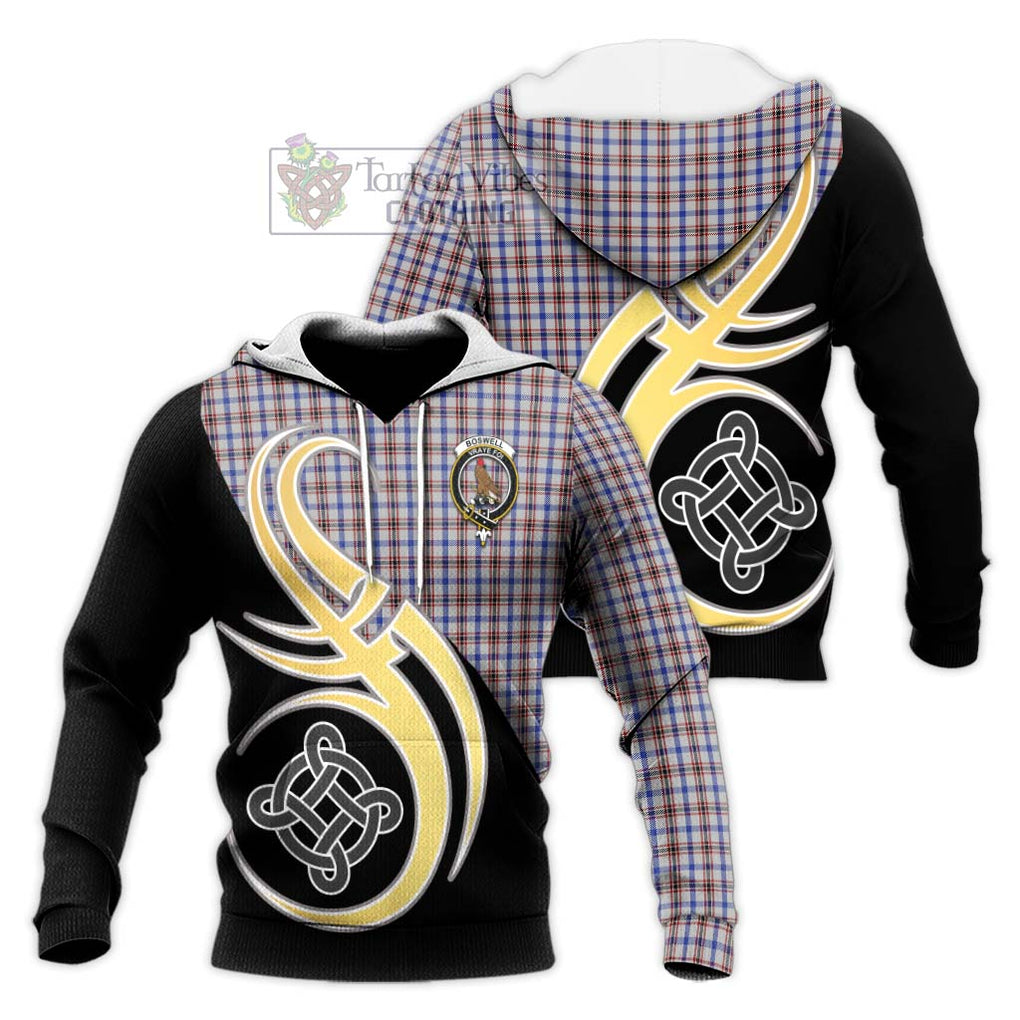 Boswell Tartan Knitted Hoodie with Family Crest and Celtic Symbol Style Unisex Knitted Pullover Hoodie - Tartan Vibes Clothing