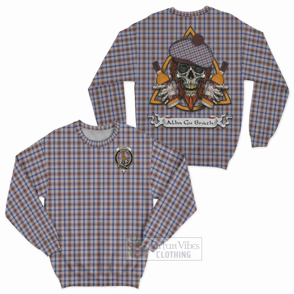 Tartan Vibes Clothing Boswell Tartan Sweatshirt with Family Crest and Bearded Skull Holding Bottles of Whiskey