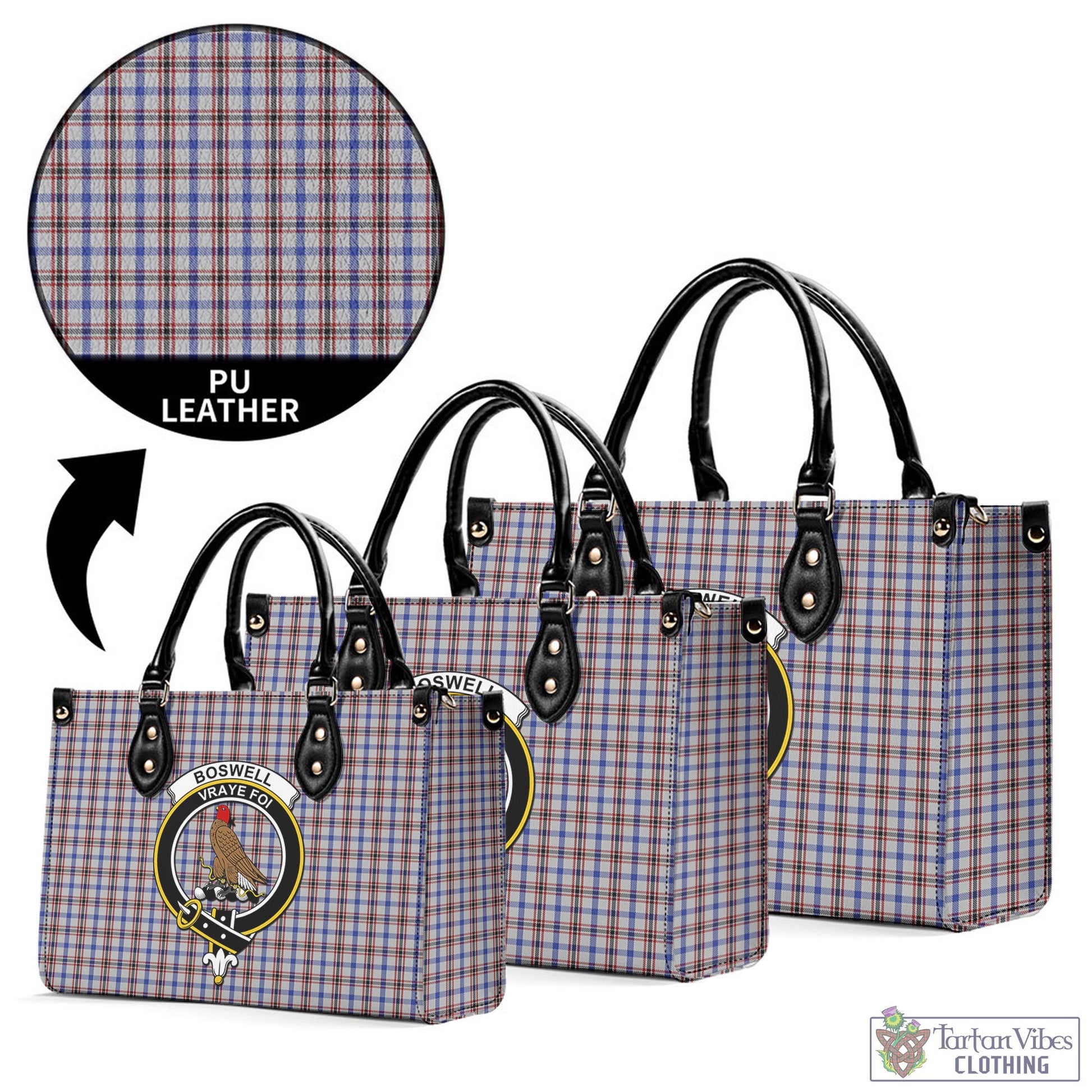 Tartan Vibes Clothing Boswell Tartan Luxury Leather Handbags with Family Crest