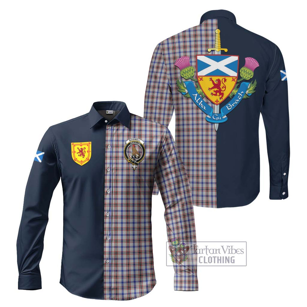 Tartan Vibes Clothing Boswell Tartan Long Sleeve Button Shirt with Scottish Lion Royal Arm Half Style