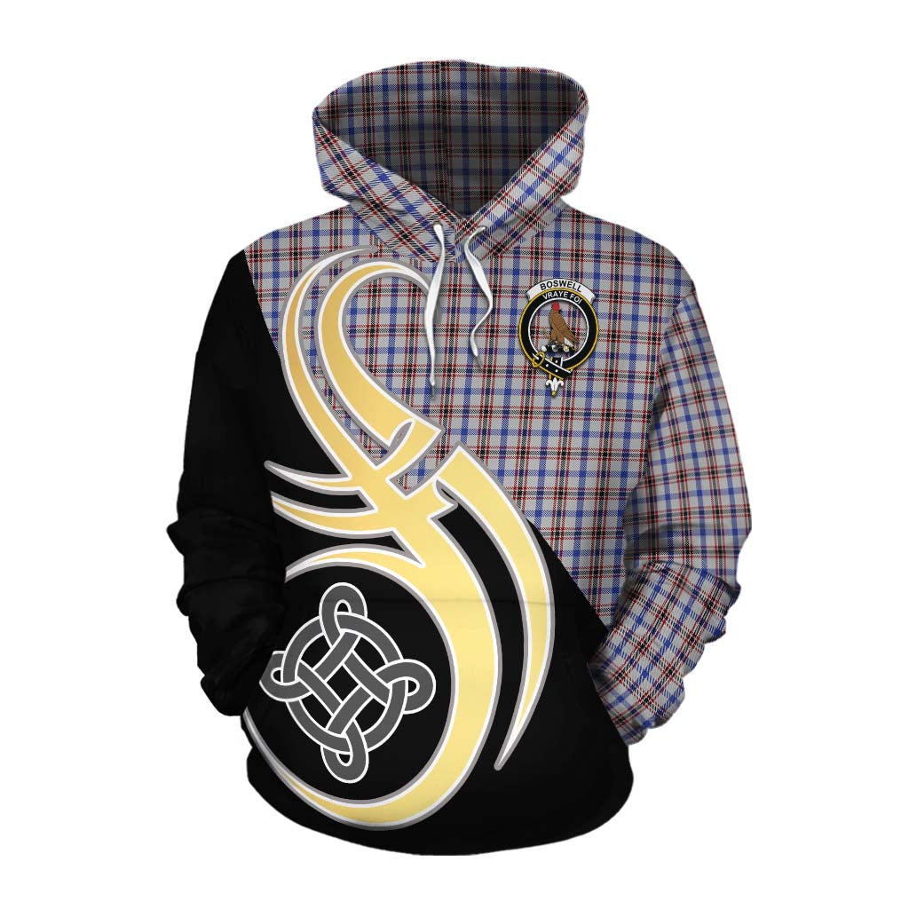 Tartan Vibes Clothing Boswell Tartan Cotton Hoodie with Family Crest and Celtic Symbol Style